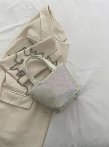 迷你鉚釘裝飾鏈條水桶包 - 白色 - 查看 2