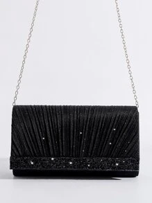 Cartera de brillo Vincy Glamorosa, elegante, exquisita, de lujo discreta con lentejuelas brillantes, elegante, lujosa y brillante. Detalle fruncido con solapa. Bolso cuadrado para la noche, para fiestas, cenas o bodas perfecto para chicas, mujeres y novias.