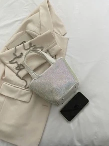 迷你鉚釘裝飾鏈條水桶包 - 白色 - 查看 4