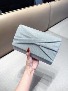 迷人、優雅、精美、靜謐豪華的亮片、時尚、奢華、閃亮的荷葉紋方形包、晚宴包、派對包, 適用於派對女孩、女人、新娘, 完美適用於派對、婚禮、舞會、晚宴/宴會 - 銀色 - 查看 1