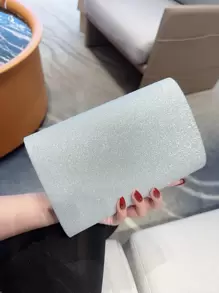 迷人、優雅、精美、靜謐豪華的亮片、時尚、奢華、閃亮的荷葉紋方形包、晚宴包、派對包, 適用於派對女孩、女人、新娘, 完美適用於派對、婚禮、舞會、晚宴/宴會 - 銀色 - 查看 2