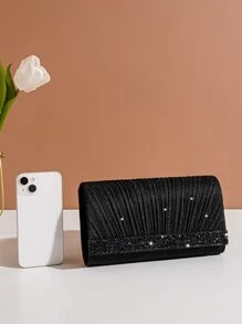 Cartera de brillo Vincy Glamorosa, elegante, exquisita, de lujo discreta con lentejuelas brillantes, elegante, lujosa y brillante. Detalle fruncido con solapa. Bolso cuadrado para la noche, para fiestas, cenas o bodas perfecto para chicas, mujeres y novias.