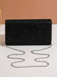 Cartera de brillo Vincy Glamorosa, elegante, exquisita, de lujo discreta con lentejuelas brillantes, elegante, lujosa y brillante. Detalle fruncido con solapa. Bolso cuadrado para la noche, para fiestas, cenas o bodas perfecto para chicas, mujeres y novias.