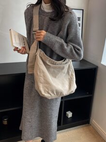 Washed Canvas Leisure Solid Color Fashion Unisex Shoulder Crossbody Bag - Camel - View 2