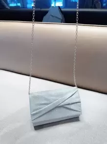 迷人、優雅、精美、靜謐豪華的亮片、時尚、奢華、閃亮的荷葉紋方形包、晚宴包、派對包, 適用於派對女孩、女人、新娘, 完美適用於派對、婚禮、舞會、晚宴/宴會 - 銀色 - 查看 7