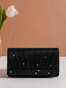 Cartera de brillo Vincy Glamorosa, elegante, exquisita, de lujo discreta con lentejuelas brillantes, elegante, lujosa y brillante. Detalle fruncido con solapa. Bolso cuadrado para la noche, para fiestas, cenas o bodas perfecto para chicas, mujeres y novias.