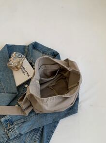 Washed Canvas Leisure Solid Color Fashion Unisex Shoulder Crossbody Bag - Camel - View 4