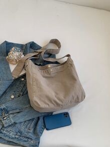 Washed Canvas Leisure Solid Color Fashion Unisex Shoulder Crossbody Bag - Camel - View 5