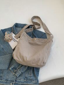 Washed Canvas Leisure Solid Color Fashion Unisex Shoulder Crossbody Bag - Camel - View 6