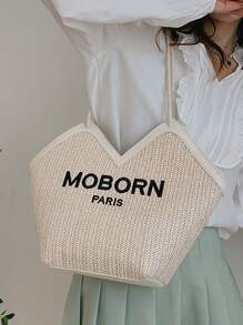 字母圖案草編包 - 白色 - 查看 2