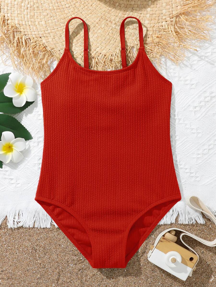 Girls Solid Cami One Piece Swimsuit - Red - View 1