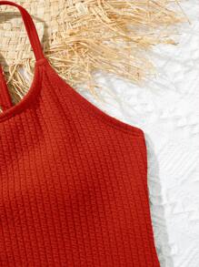 Girls Solid Cami One Piece Swimsuit - Red - View 3