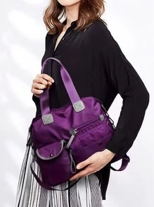 Versatile Waterproof Nylon Hand Bag, Women's Multi Pockets Shoulder Crossbody Purse For Travel - Purple - View 2