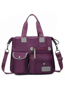 Versatile Waterproof Nylon Hand Bag, Women's Multi Pockets Shoulder Crossbody Purse For Travel - Purple - View 6