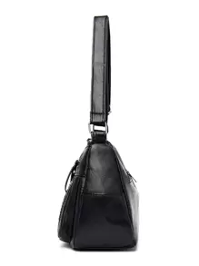 Braided Detail Zip Front Hobo Bag - Black - View 5