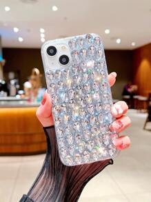 Rhinestone Decor Rhinestone Phone Case Compatible With IPhone 15/15Pro/15Plus/15Promax - Silver - View 1