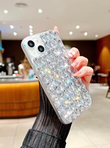 Rhinestone Decor Rhinestone Phone Case Compatible With IPhone 15/15Pro/15Plus/15Promax - Silver - View 4