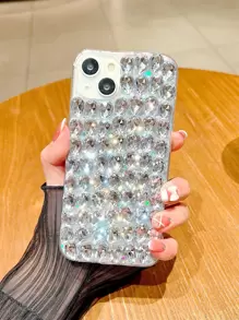 Rhinestone Decor Rhinestone Phone Case Compatible With IPhone 15/15Pro/15Plus/15Promax - Silver - View 5
