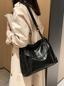 Bolso tote con cerradura girante de hombros con cadena