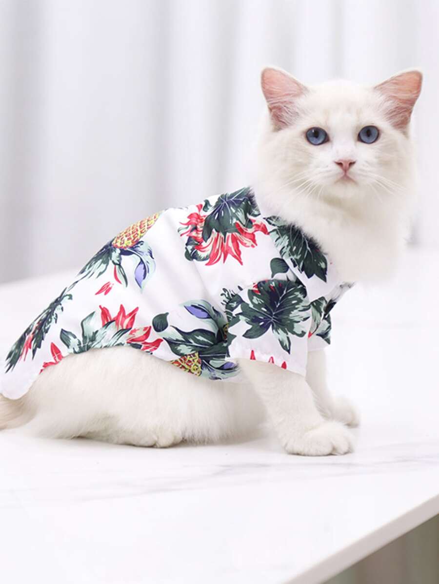 1pc Pineapple Pattern Pet Shirt - White - View 1