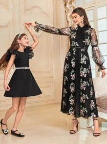 Modelyn Váy Ả Rập Tương phản ren Tương phản Mesh Xù cắt Thắt nơ trước Hoa Thanh lịch - Nhiều màu - Xem 6