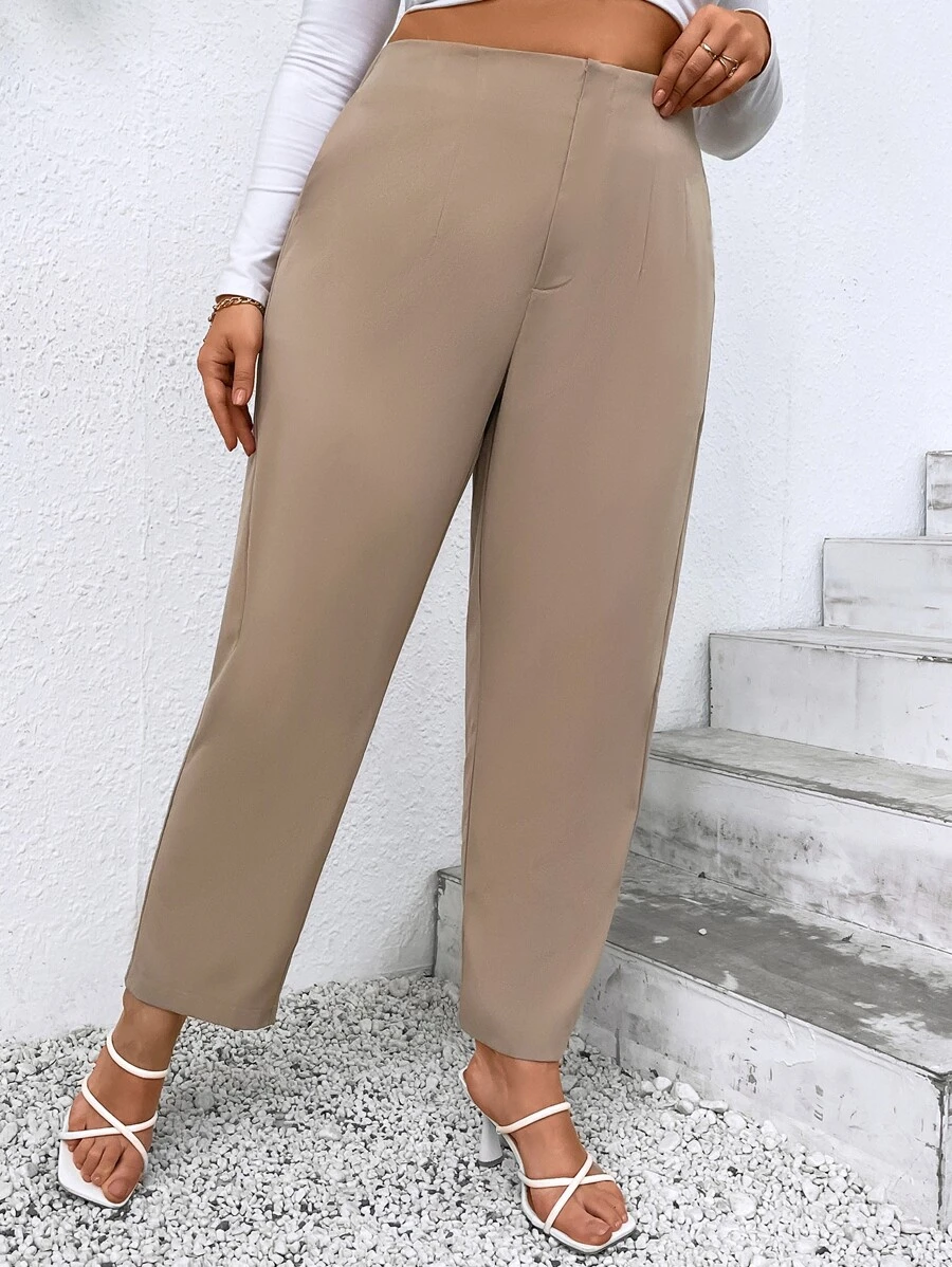 SHEIN Clasi Pantalones de talle alto - Caqui - Ver 1