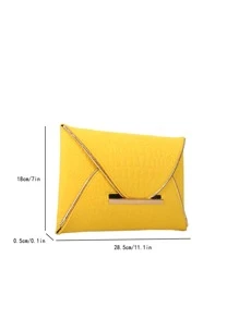 螢光黃鱷魚壓紋金屬裝飾信封包 - 黃色 - 查看 8