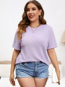 SHEIN Essnce Plus Solid Waffle Knit Tee