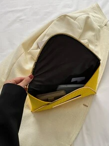 螢光黃鱷魚壓紋金屬裝飾信封包 - 黃色 - 查看 7