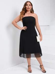 SHEIN Privé 大碼素色抹胸連衣裙 - 黑色 - 查看 1