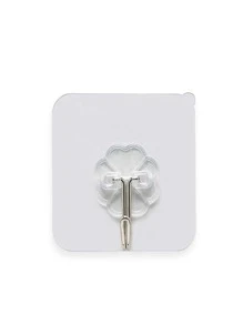 10入組PVC極簡透明花細節牆面掛鉤 - 白色 - 查看 2