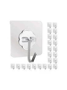 10入組PVC極簡透明花細節牆面掛鉤 - 白色 - 查看 3