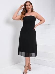 SHEIN Privé 大碼素色抹胸連衣裙 - 黑色 - 查看 4
