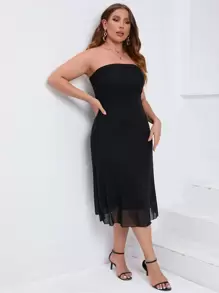 SHEIN Privé 大碼素色抹胸連衣裙 - 黑色 - 查看 5