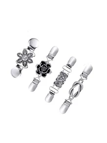 4 Áo Len Vintage Khăn Choàng Kẹp Retro Cardigan Cổ Kẹp Áo Sơ Mi Thổ Cẩm Kẹp Nữ Cô Gái Mặc - Bạc - Xem 1