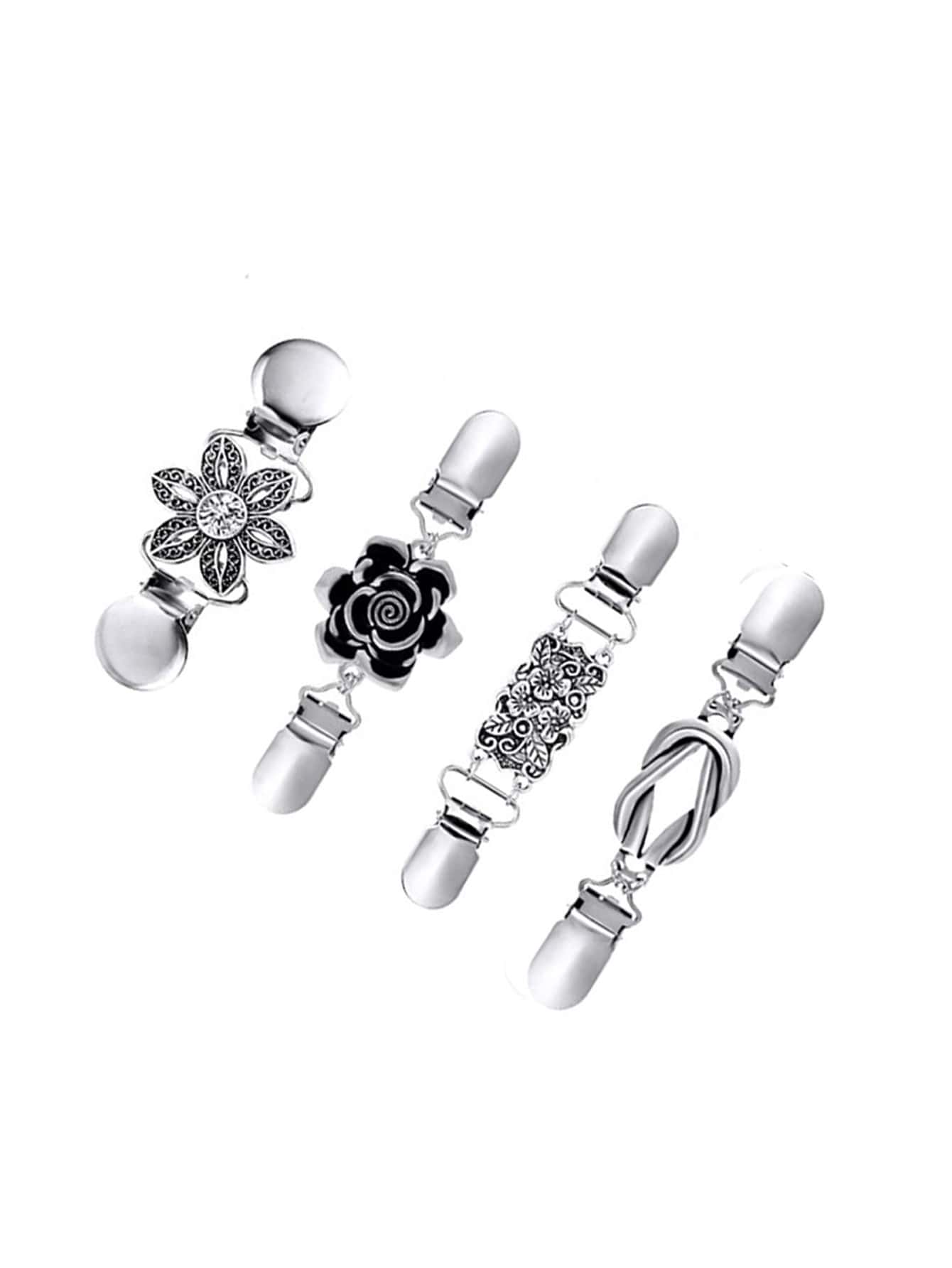 4 Áo Len Vintage Khăn Choàng Kẹp Retro Cardigan Cổ Kẹp Áo Sơ Mi Thổ Cẩm Kẹp Nữ Cô Gái Mặc - Bạc - Xem 1