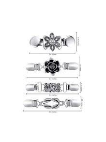 4 Áo Len Vintage Khăn Choàng Kẹp Retro Cardigan Cổ Kẹp Áo Sơ Mi Thổ Cẩm Kẹp Nữ Cô Gái Mặc - Bạc - Xem 3