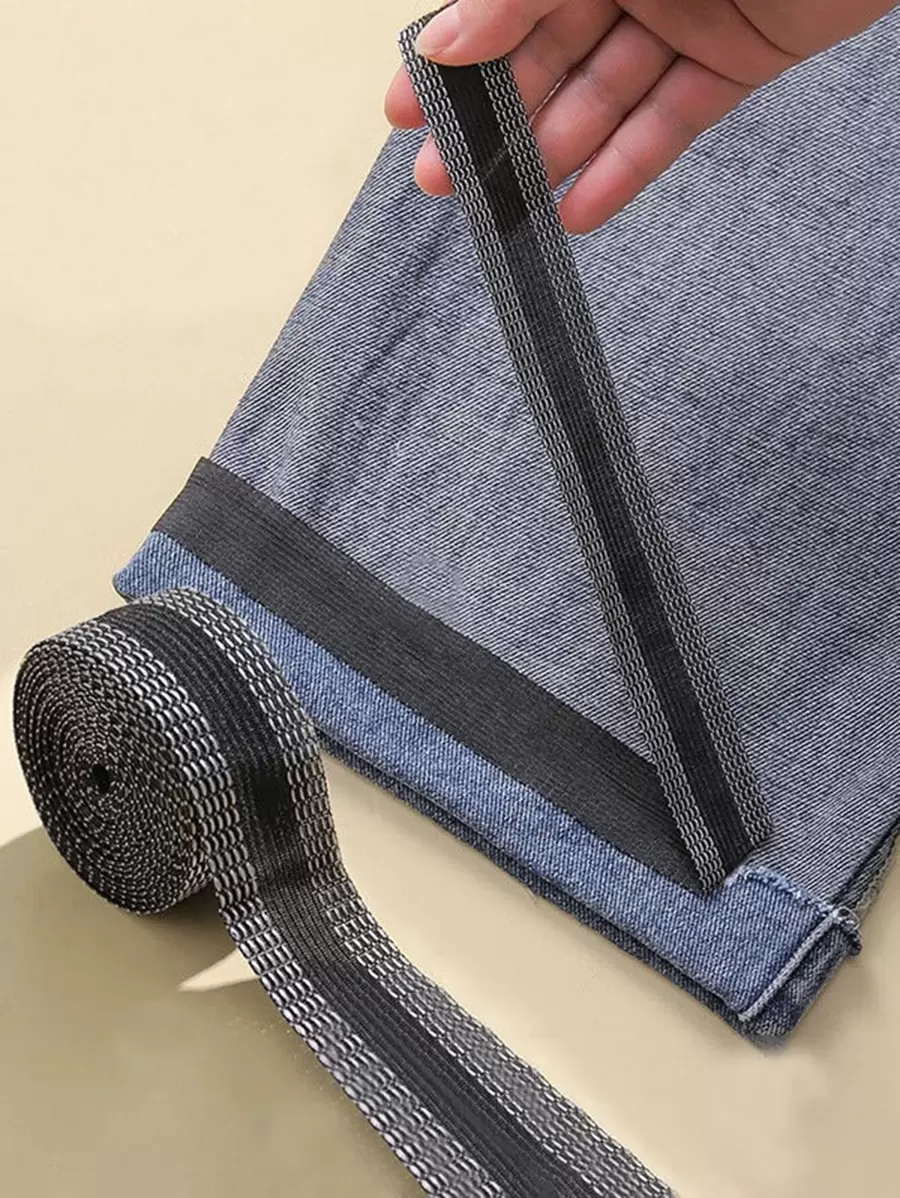 1卷自粘褲在褲邊上貼鐵縮短牛仔褲服裝和牛仔褲服裝DIY縫紉面料 - 黑色 - 查看 1