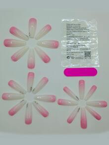 24pcs Long Coffin Ombre 3D Rhinestone Decor Fake Nail & 1pc Nail File & 1sheet Tape - Multicolor - View 2