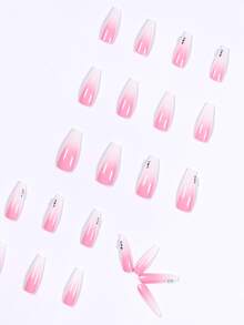 24pcs Long Coffin Ombre 3D Rhinestone Decor Fake Nail & 1pc Nail File & 1sheet Tape - Multicolor - View 5