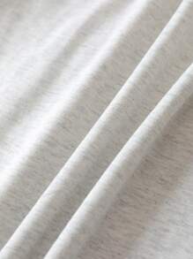 SHEIN EZwear Letter Graphic Contrast Trim Polo Neck Tee - Light Grey - View 3