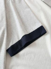 SHEIN EZwear Letter Graphic Contrast Trim Polo Neck Tee - Light Grey - View 4