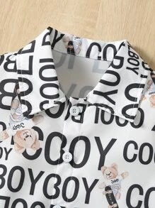 SHEIN 小男童字母和卡通圖案襯衫和短褲和T恤