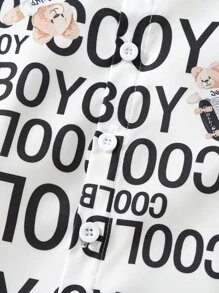 SHEIN 小男童字母和卡通圖案襯衫和短褲和T恤