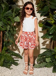 SHEIN Girls Allover Print Wide Leg Shorts - Multicolor - View 1