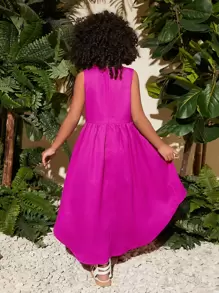 SHEIN Leap Crew Vestido sólido asimétrico para niña - Rosa Fucsia - Ver 4