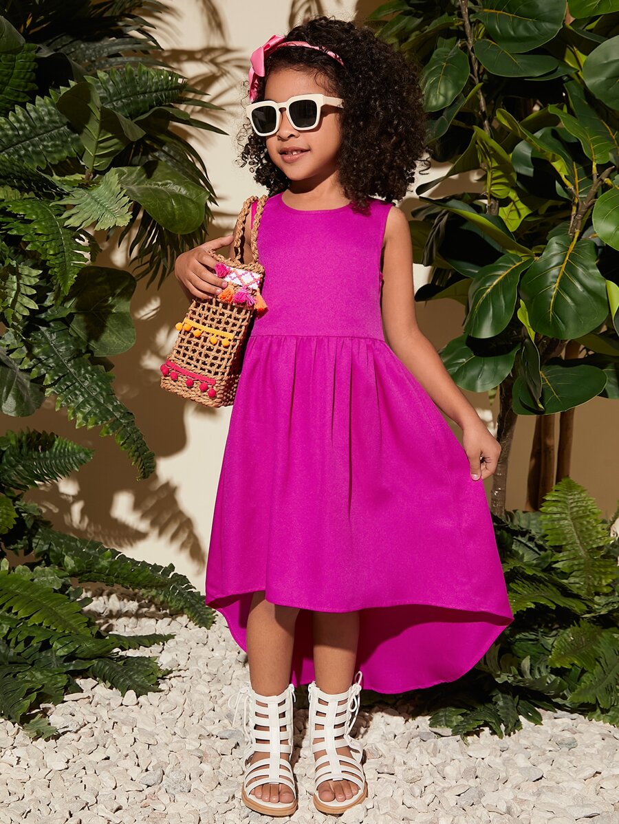 SHEIN Leap Crew Vestido sólido asimétrico para niña