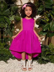 SHEIN Leap Crew Vestido sólido asimétrico para niña - Rosa Fucsia - Ver 6