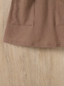 小女童格紋印花雙口袋腰帶假兩件洋裝