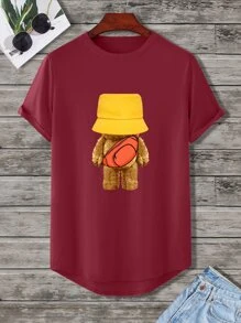 Manfinity Hypemode Men Cartoon Graphic Curved Hem Tee - Burgundy - View 4